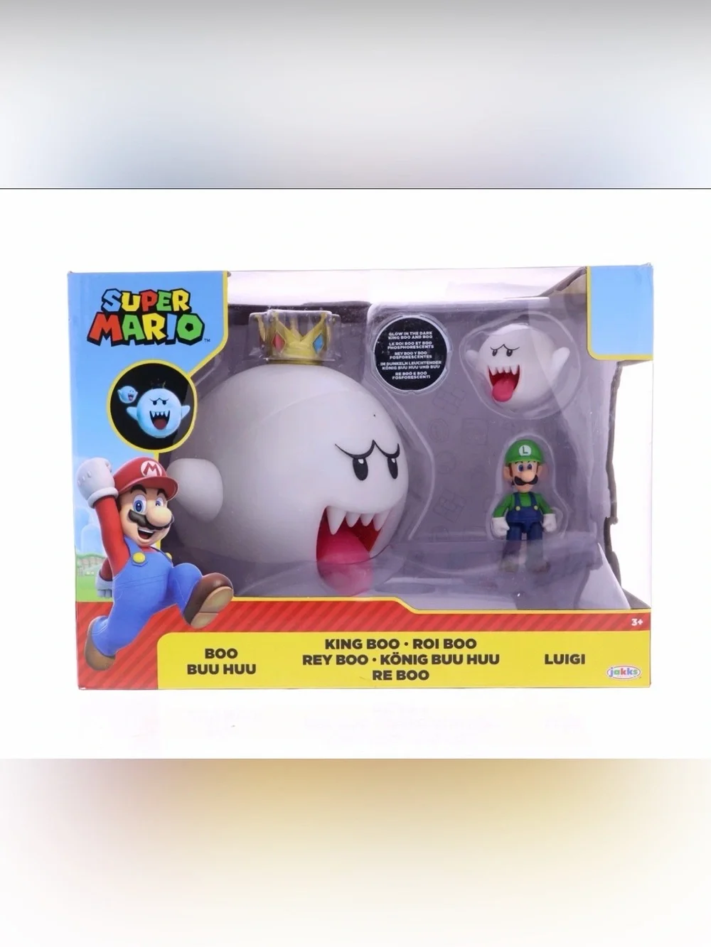 Super Mario King Boo & Luigi Figure Playset - White King Boo with Crown